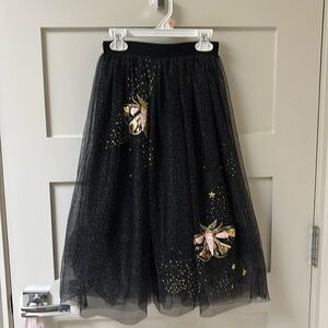 Billieblush Black Tulle Skirt with Pink and Gold Flower Appliqués